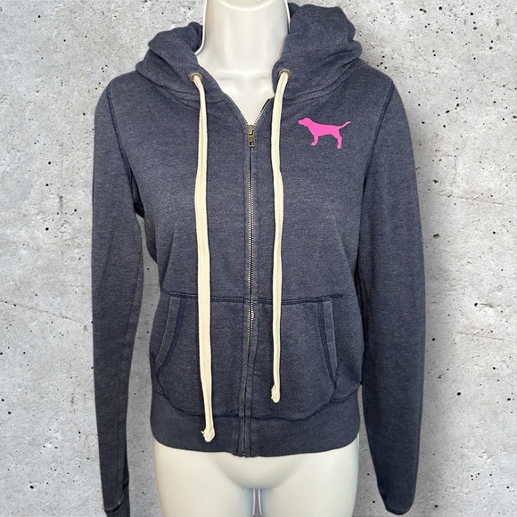 PINK Victoria's Secret Tops - Victoria’s Secret Pink Love Pink Full Zip Navy Hoodie XS